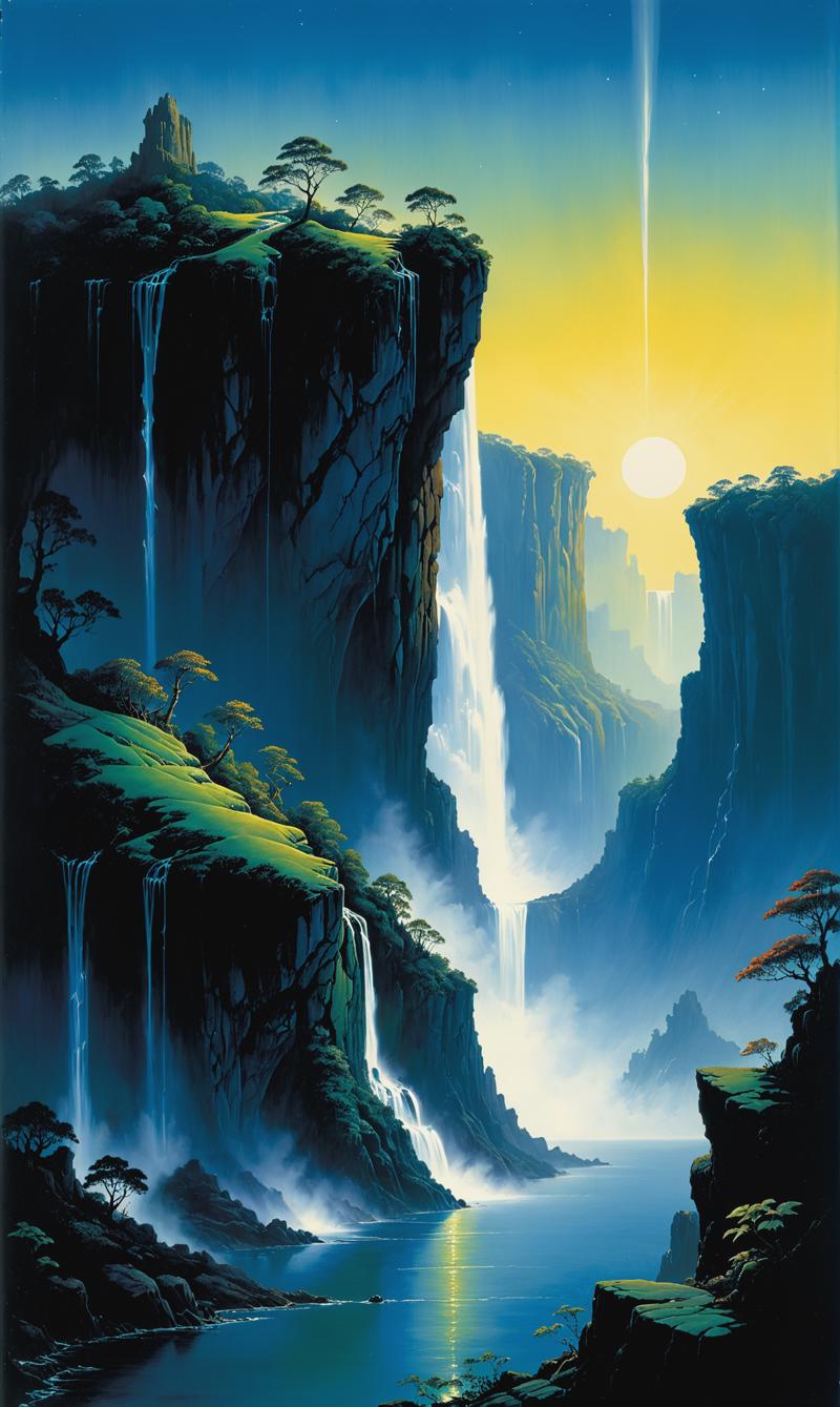 00948-1961518547-a painting of the top of a cliff, night, an album cover, inspired by Roger Dean, waterfalls and lakes, Close to the edge_lora_xl.png